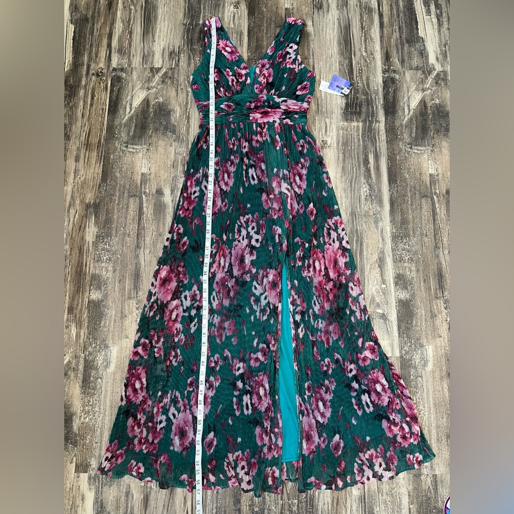 NWT R&M Richards Nightway Lurex Mesh Floral Maxi Dress Teal Color Size 10 - Picture 4 of 9